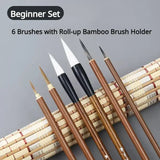 6/9/12/16Pcs Chinese Calligraphy Brushes Set with Roll-up Bamboo Brush Holder Sumi Painting Writing Kanji Art Watercolor Brush