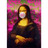 Abstract Funny Style Mona Lisa with Bubble Gum  Art Poster Canvas Painting Wall Print Picture for Living Room Home Decor Cuadros