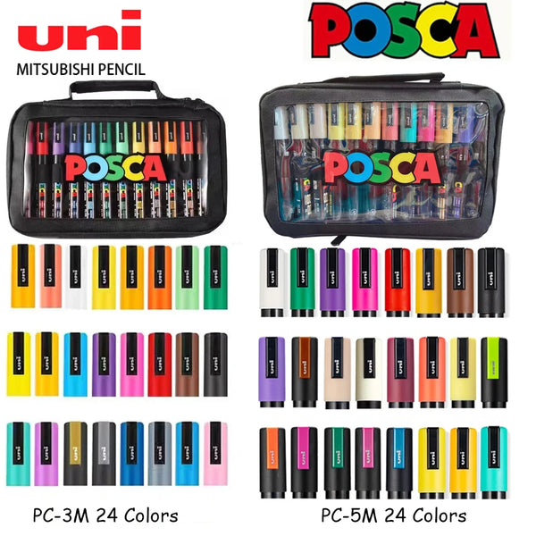 New 24Colors Japan UNI Posca Marker Pen PC-5M /PC/3M Art Supplies Stationery Painting Graffiti mManga Phone Case Tire Paper