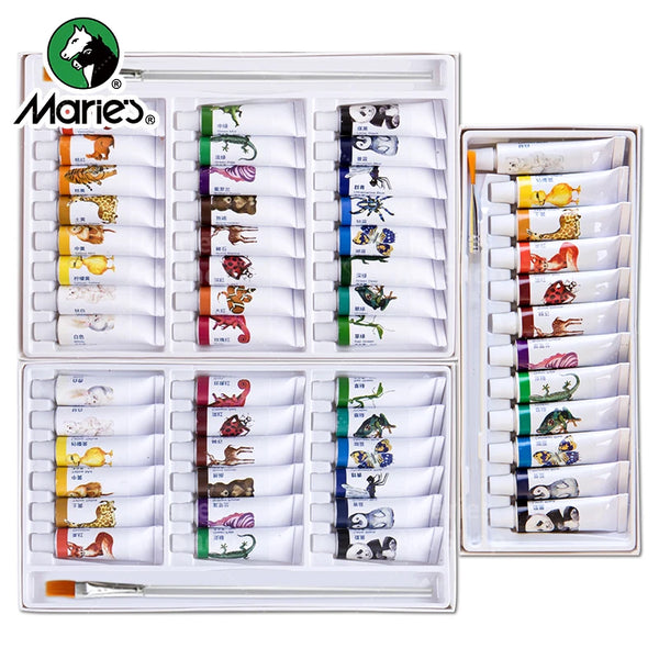AOOKMIYA Marie's Gouache Paint Set, 12/18/24 Colors 5ml/Tube & Paintbrushes Kit for Canvas, Paper, DIY,Painting for Adults,Students