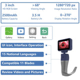 Shipping from Mexico, Reusable Video Laryngoscope for Intubation, 3.5-inch Touch Screen Display with 6 Laryngoscope Blades