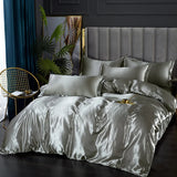 AOOKMIYA Silk Bedding Set with Duvet Cover Bed Sheet Pillowcase Luxury Satin Bedsheet Solid Color Double Single King Queen Full Twin Size