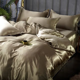 AOOKMIYA Silk Bedding Set with Duvet Cover Bed Sheet Pillowcase Luxury Satin Bedsheet Solid Color Double Single King Queen Full Twin Size