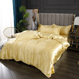 AOOKMIYA Silk Bedding Set with Duvet Cover Bed Sheet Pillowcase Luxury Satin Bedsheet Solid Color Double Single King Queen Full Twin Size