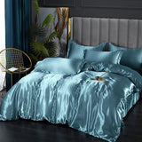 AOOKMIYA Silk Bedding Set with Duvet Cover Bed Sheet Pillowcase Luxury Satin Bedsheet Solid Color Double Single King Queen Full Twin Size