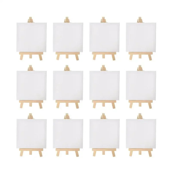 AOOKMIYA 12 Sets Mini Easels with Canvas Boards Small Easel Stands wit