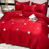 Solid color princess wind ice silk four-piece bed sheet quilt cover summer cool and comfortable comforter bedding sets