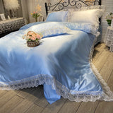 Solid color princess wind ice silk four-piece bed sheet quilt cover summer cool and comfortable comforter bedding sets