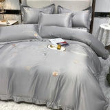 Solid color princess wind ice silk four-piece bed sheet quilt cover summer cool and comfortable comforter bedding sets