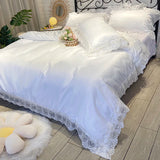 Solid color princess wind ice silk four-piece bed sheet quilt cover summer cool and comfortable comforter bedding sets