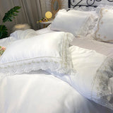 Solid color princess wind ice silk four-piece bed sheet quilt cover summer cool and comfortable comforter bedding sets