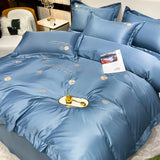 Solid color princess wind ice silk four-piece bed sheet quilt cover summer cool and comfortable comforter bedding sets