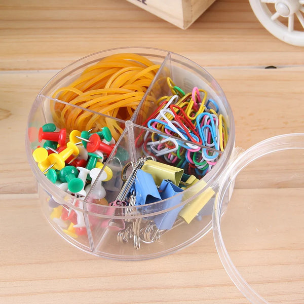Stationery Set 4 Types Push Pin Round Paper Clips Binder Rubber