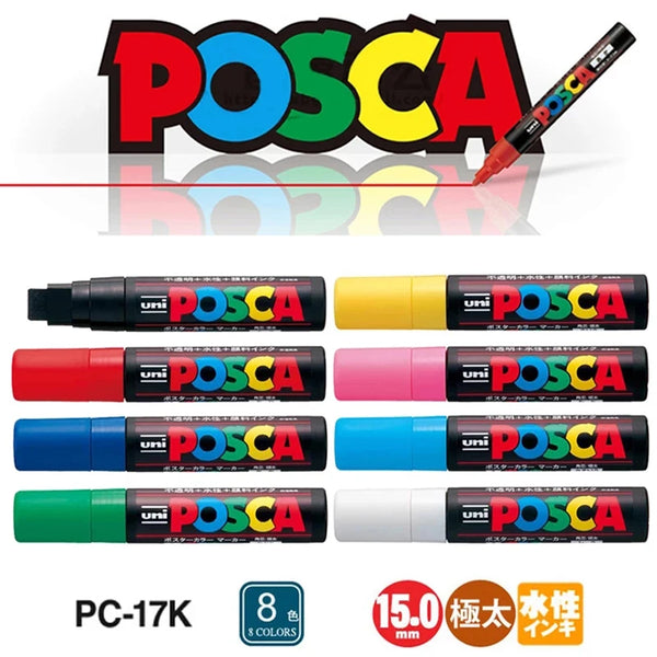 UNI-Posca PC-17K Marker Pen, Arte Japonesa, Mrker Canetas para Poster, Publicidade à base de água POP, Marcadores acrílicos Graffiti, 15mm