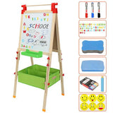 USA DIRECT - Double-sided Chalkboard Magnetic Whiteboard For Kids Floor-standing Drawing Board With Letters & Storage Tray