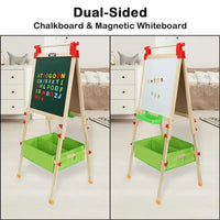 USA DIRECT - Double-sided Chalkboard Magnetic Whiteboard For Kids Floor-standing Drawing Board With Letters & Storage Tray