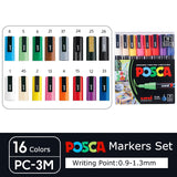 Uni Posca-Acrílico Marcadores Set, Marcadores, Art Marcador Canetas para Pintura de Rocha, Tecido Graffiti, Artistas Crafters Manga, 5 PCs, 8 PCs, 12 PCs, 16PCs