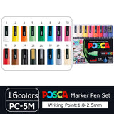 Uni Posca-Acrílico Marcadores Set, Marcadores, Art Marcador Canetas para Pintura de Rocha, Tecido Graffiti, Artistas Crafters Manga, 5 PCs, 8 PCs, 12 PCs, 16PCs