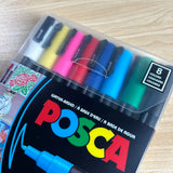 Uni Posca-Acrílico à base de água tinta caneta marcador, Fine Point pintura, desenho e canetas Graffiti, 8 cores, 0.9-1.3mm, PC-3M, 8C
