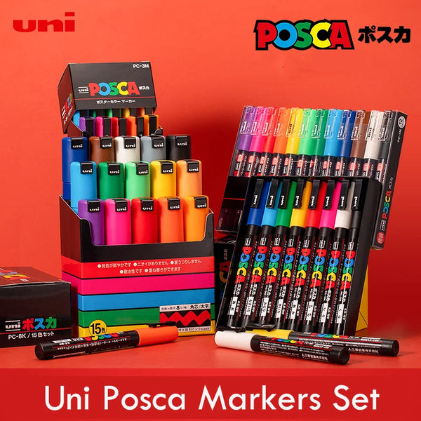 Uni Posca Marcadores Paint Pen Set, Conjunto de desenho acrílico, Caneta Boligrafos, Colore Art Supplies, PC-1M 3M 5M 8K 17K