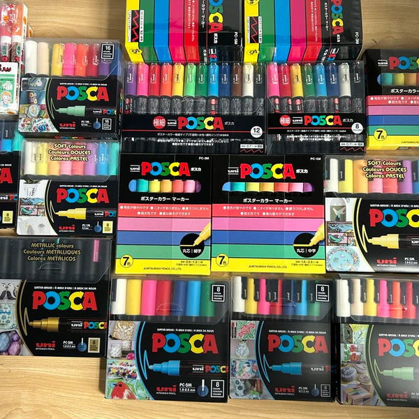 Uni Posca Paint Marker Pen Set, Graffiti Art Pen, Base de água, Graffiti Gift, PC-1M, 3m, 5m, 8K, 17K, 7, 8, 15, 16, 24, 29, 48 cores