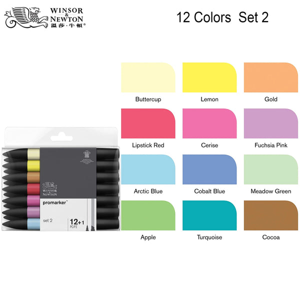 WINSOR&NEWTON Professional Promarker Pen 6/12 Colors Double-side(round toe and oblique) Drawing Design Marker Pen