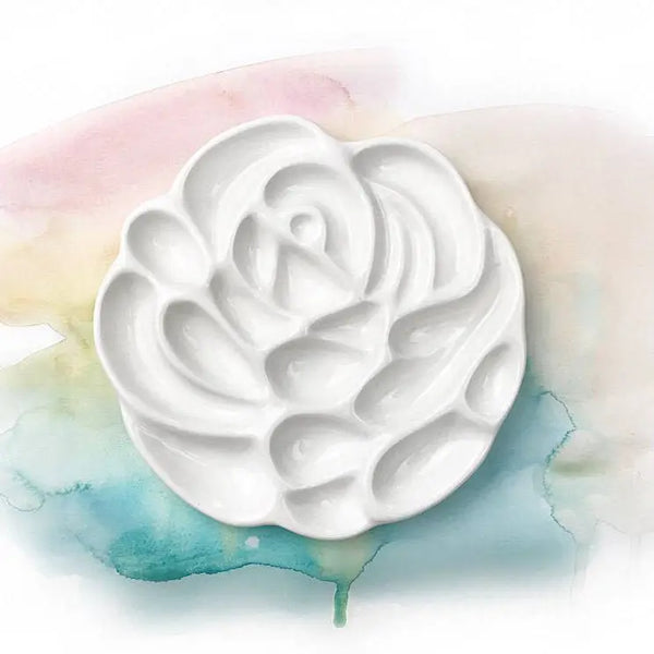 Ceramic Artist Watercolor Palette Tray Rose-Shaped Gouache Ceramic