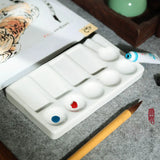 AOOKMIYA  Wavy Rectangle Ceramic Palette Mixed Color Paint Palette Tray Watercolor Gouache Acrylic Painting Art Supplies Chinese Painting