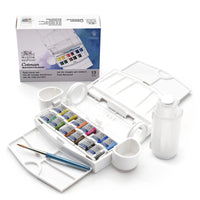 Winsor & Newton Cotman Watercolor Paint Set Field Travel Set 12 Color Half Pans Water Color Brush Mixing Palette Brush Washing