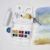 Winsor & Newton Cotman Watercolor Paint Set Field Travel Set 12 Color Half Pans Water Color Brush Mixing Palette Brush Washing