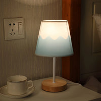 Wooden Table Lamp USB Powered Nightstand Lamp Warm Light Bedside Lamp With Cylinder Lamp Shade Desk Light Bedroom Home Decor