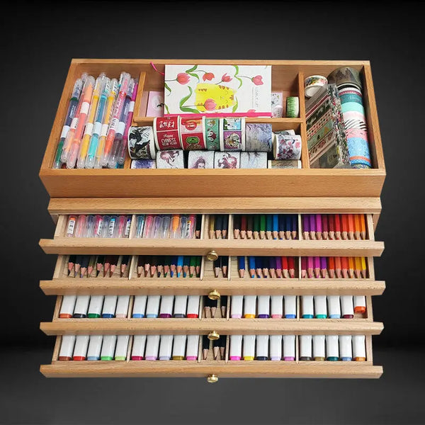 AOOKMIYA Wooden drawer drawing box pencil watercolor pen storage tool