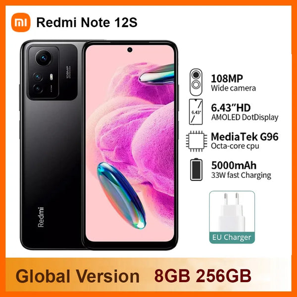 Global Version Xiaomi Redmi Note 12S 8GB 256GB Helio G96 108MP Camera 90Hz  6.43 AMOLED DotDisplay 33W Fast Charging 5000mAh
