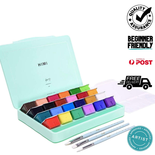 HIMI MIYA Gouache Paint Set, 24 Colors x 30ml Jelly Cup with 3