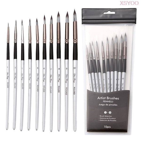 New 10pcs Acrylic Paint Brush Kit Artist Nylon Brush Pen Colour