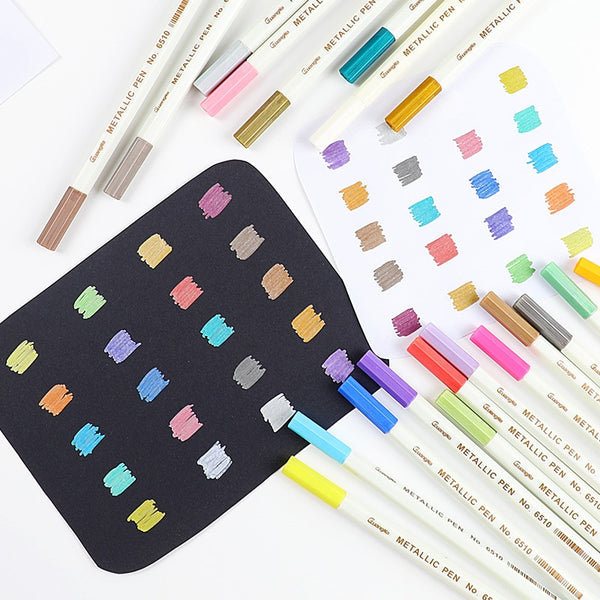 20 Colors/ Set Metallic Micron pen Detailed Marking Color Metal Marker For Album Black Paper Drawing School Art supplies