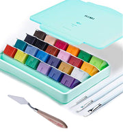 AOOK HIMI Gouache Paint Set Jelly Cup 24 Vibrant Colors Non Toxic Paints with Portable Case Palette for Artist Canvas Painting Watercolor Papers, Rich Pigment, (28 GREEN 24+3+1DAO)