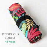 36/48/72 Holes Fallen leaves Print Canvas Roll Up Pencil Bag Pen Curtain Case Makeup Wrap Holder Storage Pouch School Supplies