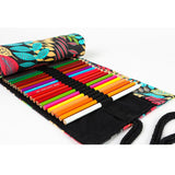 36/48/72 Holes Fallen leaves Print Canvas Roll Up Pencil Bag Pen Curtain Case Makeup Wrap Holder Storage Pouch School Supplies