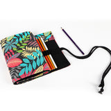 36/48/72 Holes Fallen leaves Print Canvas Roll Up Pencil Bag Pen Curtain Case Makeup Wrap Holder Storage Pouch School Supplies