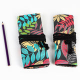 36/48/72 Holes Fallen leaves Print Canvas Roll Up Pencil Bag Pen Curtain Case Makeup Wrap Holder Storage Pouch School Supplies