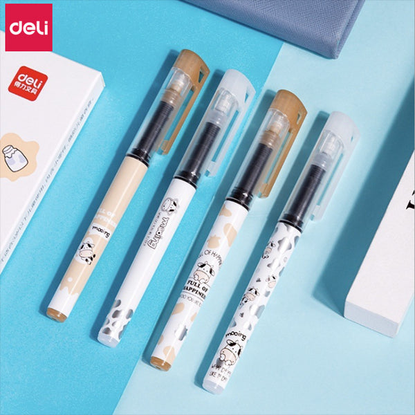 40 Pcs Deli Cute Pens Creative Cartoon Cows Gel Ink Pen 0.5mm Large Capacity Rollerball Gel Pen Kawaii Stationery Wholesale