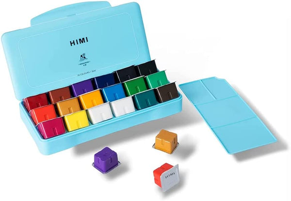 Miya HIMI Gouache Paint Set, 18 Colors x 30ml with a Palette & a Carrying  Case