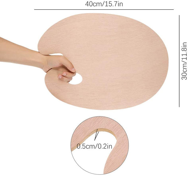U.S. Art Supply 12 x 16 Extra Large Wooden Oval-Shaped Artist Painting  Palette with Thumb Hole - Wood Paint Color Mixing Tray - Easy Clean, Mix