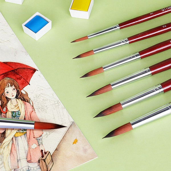 6 watercolor pens set nylon wool wooden handle watercolor round tip pens washable water chalk professional art painting supplies