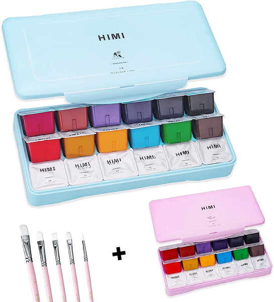 HIMI Gouache Paint, Set of 18 Colors×30ml with 5 Paint Brushes, Unique –  AOOKMIYA