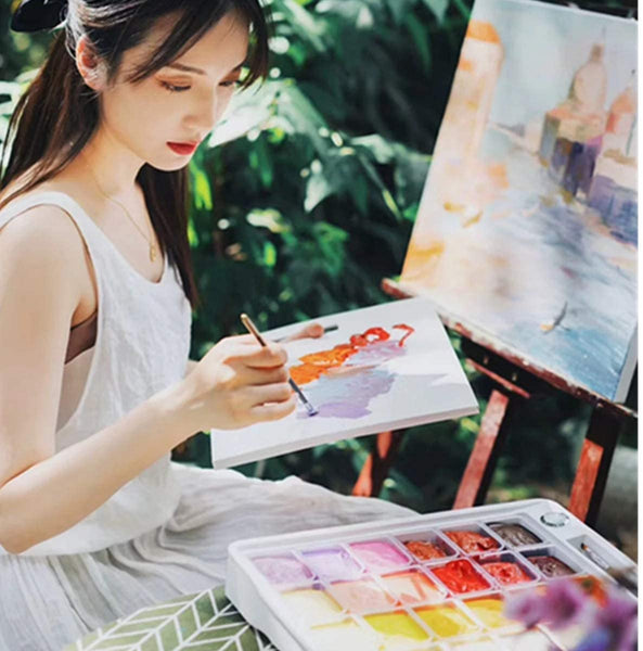 INK LAB HIMI Gouache Paint Set Jelly Cup 18 Vibrant Colors Non Toxic Paints  with Portable Case Palette for Artist Canvas Painting