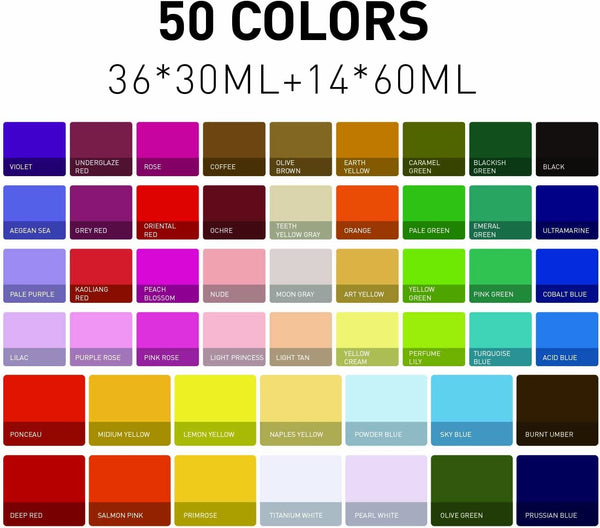 HIMI Gouache Paint Set, 50 Colors(14 Colors X 60Ml + 36 Colors X 30Ml) with  a Po