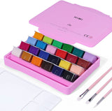 HIMI Gouache Paint Set, 24 Colors x 30ml Unique Jelly Cup Design with 3 Paint Brushes and a Palette in a Carrying Case Perfect for Artists, Students, Gouache Opaque Watercolor Painting (Green)