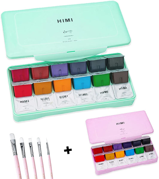 HIMI 24-Color Gouache Paint Set with Brushes, Palette - For Beginners,  Students, Artists